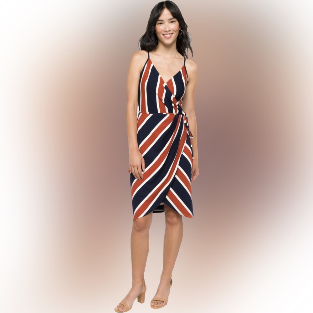 Market & Spruce Women's Faux Wrap Bold Striped Spaghetti Strap Dress